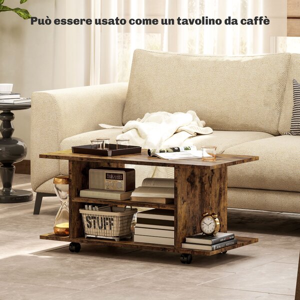 HOMCOM Mobile Porta TV Moderno con Ripiani, Ruote Girevoli e Freni, 80x40x40 cm, Marrone Rustico | Aosom Italy