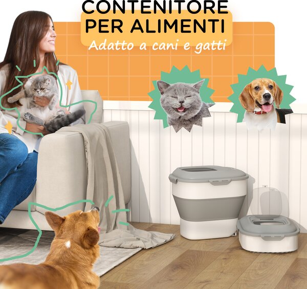 PawHut Porta Crocchette Cani Capacità 5-25L con Chiusura Ermetica e Box Deumidificante, in PP e TPE, 44x32x37 cm, Grigio | Aosom Italy