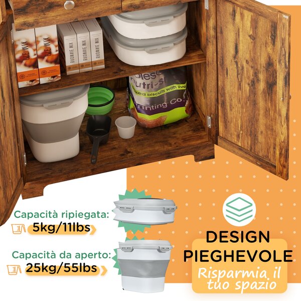 PawHut Porta Crocchette Cani Capacità 5-25L con Chiusura Ermetica e Box Deumidificante, in PP e TPE, 44x32x37 cm, Grigio | Aosom Italy