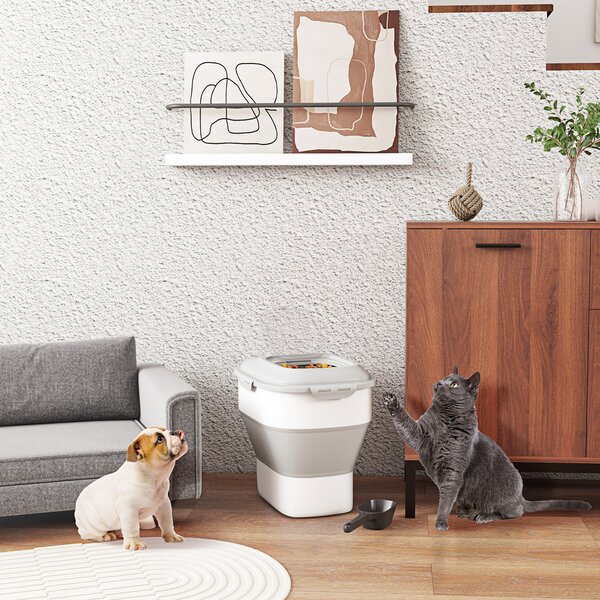 PawHut Porta Crocchette Cani Capacità 5-25L con Chiusura Ermetica e Box Deumidificante, in PP e TPE, 44x32x37 cm, Grigio | Aosom Italy