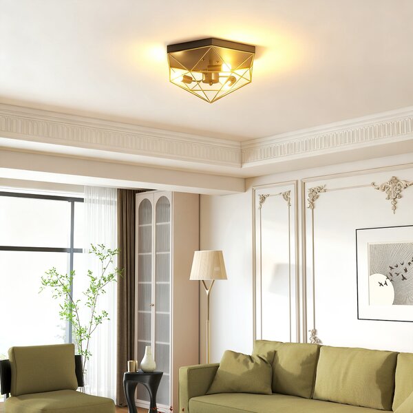 HOMCOM Lampada da Soffitto Stile Industriale Geometrica con 3 Attacchi E27 per Lampadine LED, Nero e Oro | Aosom Italy