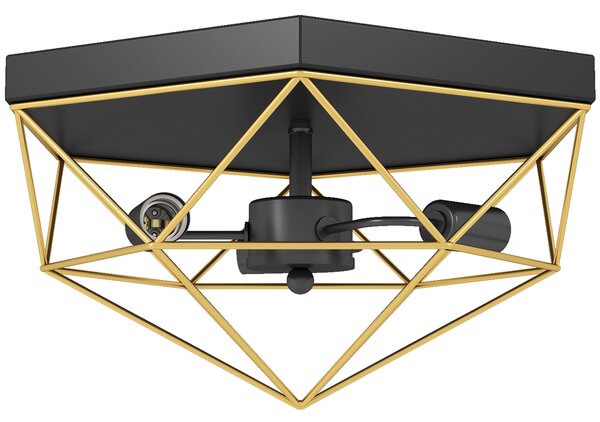 HOMCOM Lampada da Soffitto Stile Industriale Geometrica con 3 Attacchi E27 per Lampadine LED, Nero e Oro | Aosom Italy