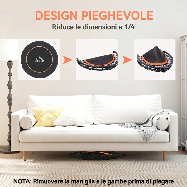 HOMCOM Mini Trampolino Fitness Ø114 cm Pieghevole con Manubrio Regolabile in Altezza, Arancione e Nero | Aosom Italy