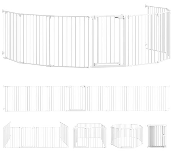 PawHut Recinto per Cani a 8 Pannelli Modulabili con Chiusura Automatica, in Acciaio e ABS, 61x3x75 cm, Bianco | Aosom Italy