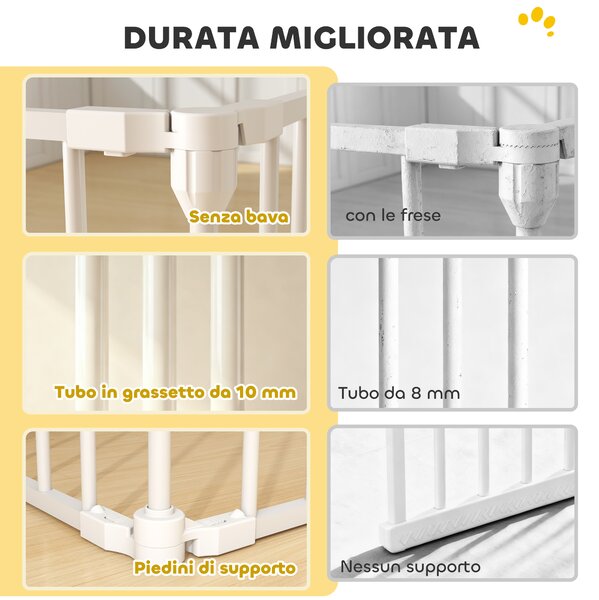 PawHut Recinto per Cani a 8 Pannelli Modulabili con Chiusura Automatica, in Acciaio e ABS, 61x3x75 cm, Bianco | Aosom Italy