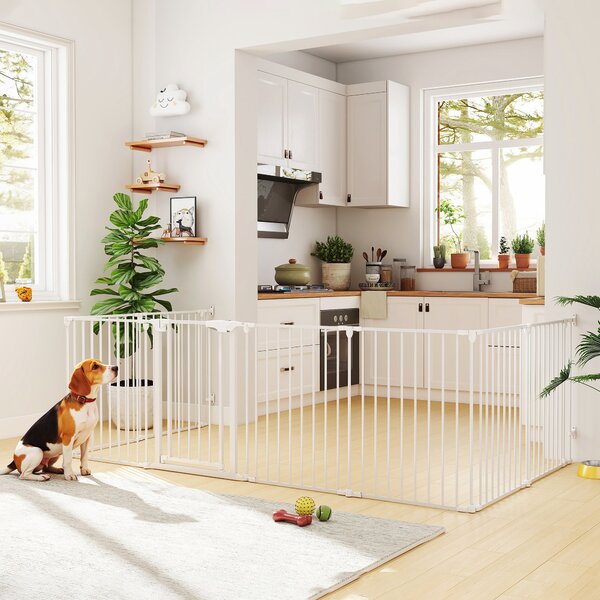 PawHut Recinto per Cani a 8 Pannelli Modulabili con Chiusura Automatica, in Acciaio e ABS, 61x3x75 cm, Bianco | Aosom Italy