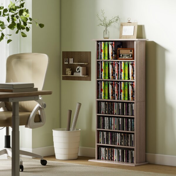 HOMCOM Scaffale Porta CD con 6 Ripiani Regolabili, Capacità di 360 CD/185 DVD, 58x24x124.5 cm, Color Legno | Aosom Italy