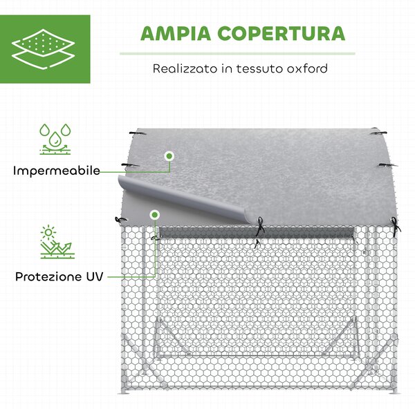 PawHut Recinto per Galline in Metallo Galvanizzato con Tetto e Copertura Anti UV, 280x190x195 cm, Argento | Aosom Italy