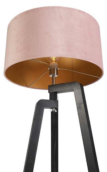 Lampada da terra a treppiede nera con paralume rosa e oro 50 cm - Puros