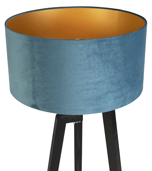Lampada da terra treppiede nera con paralume blu e oro 50 cm - Puros