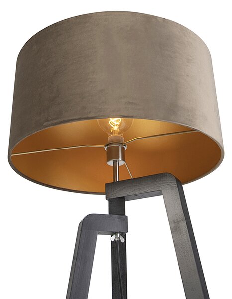 Lampada da terra treppiede nera con paralume color tortora e oro 50 cm - Puros