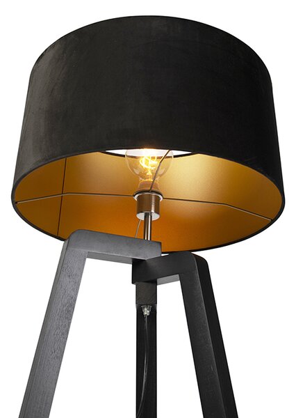 Lampada da terra treppiede legno nero con paralume nero 50 cm - Puros