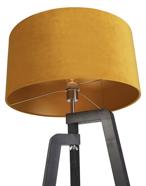 Lampada da terra treppiede nera con paralume giallo e oro 50 cm - Puros
