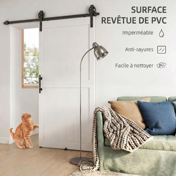 HOMCOM Porta Scorrevole con Binario e Maniglia, in Stile Country e in Legno e Acciaio, 106.6x213.4 cm, Bianco e Nero | Aosom Italy