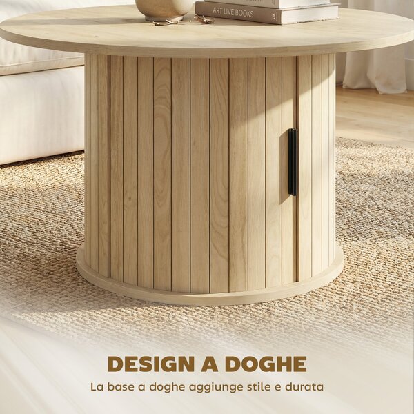 HOMCOM Tavolino da Caffè Rotondo Ø80 cm con Vano Portaoggetti, Tavolino Salotto Moderno con Base a Colonna Dogata, Legno Naturale | Aosom Italy
