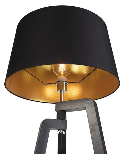 Lampada da terra a treppiede con paralume in cotone nero con oro 50 cm - Puros
