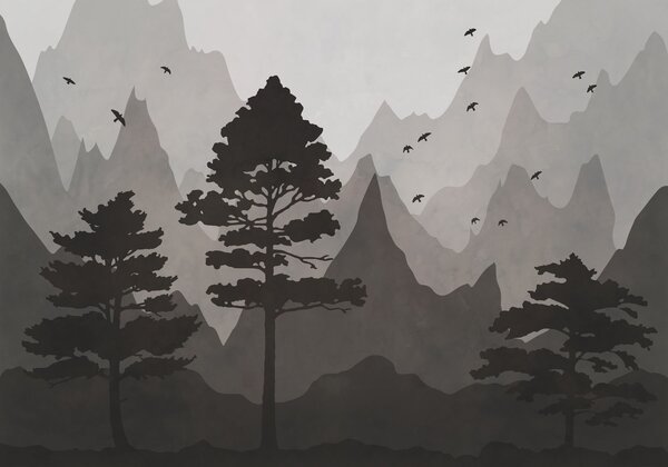 Carta da parati Paesaggio con montagne e alberi, Carta da parati Natura, Carta da parati popolare, t00975v5 - Tapeko.it