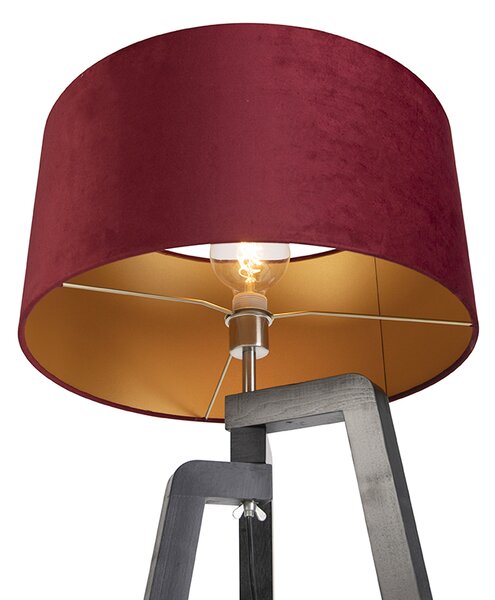 Lampada da terra treppiede nera con paralume rosso e oro 50 cm - Puros