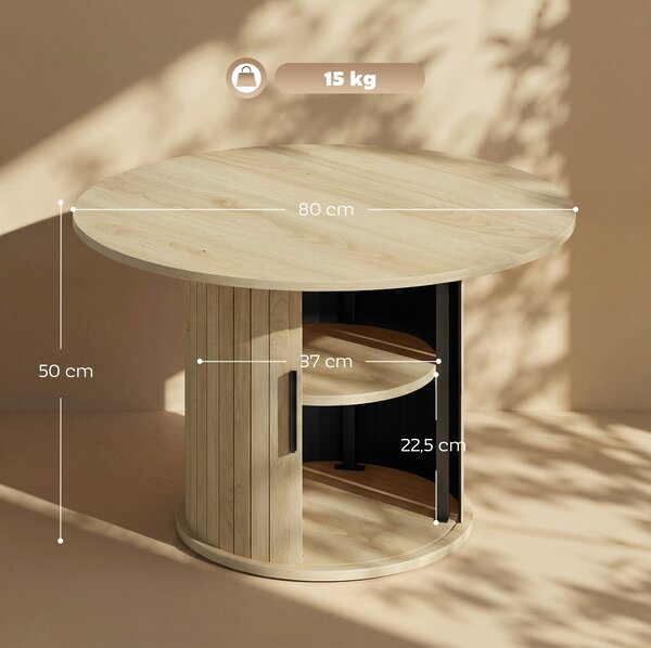 HOMCOM Tavolino da Caffè Rotondo Ø80 cm con Vano Portaoggetti, Tavolino Salotto Moderno con Base a Colonna Dogata, Legno Naturale | Aosom Italy