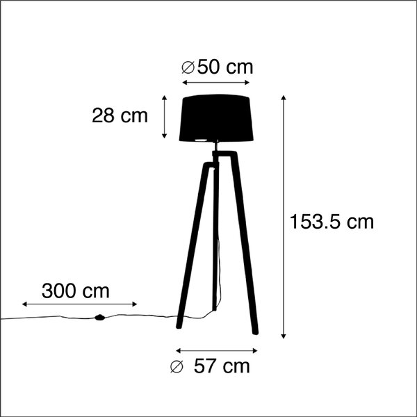Lampada da terra a treppiede con paralume in cotone nero con oro 50 cm - Puros