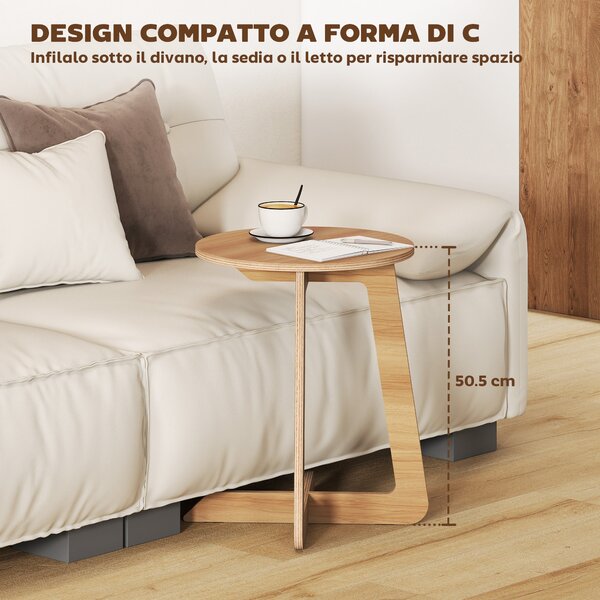 HOMCOM Tavolino Laterale a Forma di C, Tavolino Rotondo per Divano, Spazi Ridotti, Soggiorno, Camera da Letto, Naturale | Aosom Italy