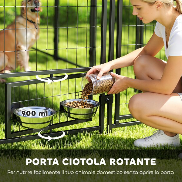 PawHut Recinto per Cani da Esterno in Acciaio con Tetto in Tessuto Oxford, Anti-UV, Impermeabile, 2 Ciotole, Verde | Aosom Italy