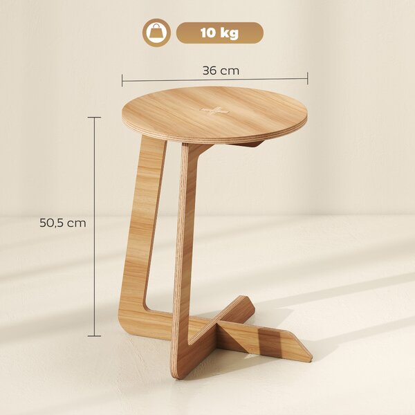 HOMCOM Tavolino Laterale a Forma di C, Tavolino Rotondo per Divano, Spazi Ridotti, Soggiorno, Camera da Letto, Naturale | Aosom Italy