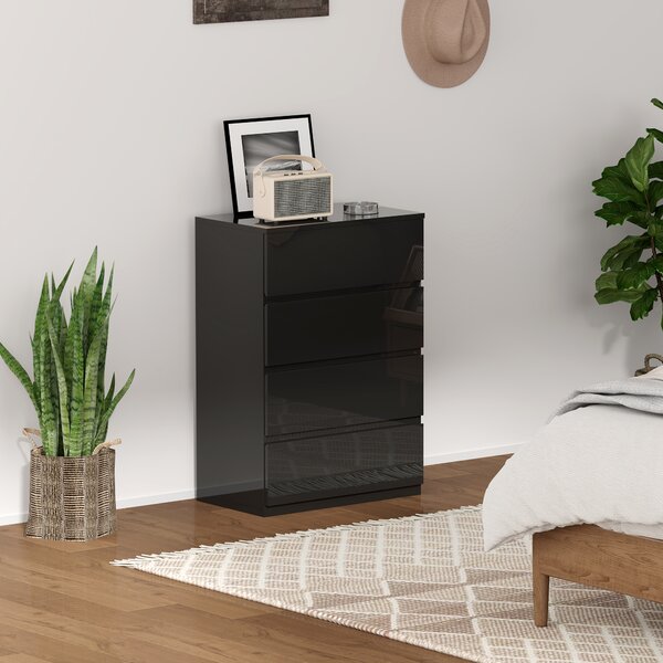 HOMCOM Cassettiera 4 cassetti in legno per camera da letto, 55x33x80 cm, Nero | Aosom Italy