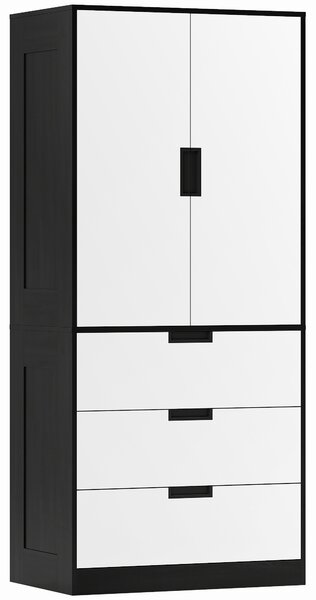 HOMCOM Armadio 2 Ante con 3 Cassetti, Moderno Armadio con Barra Appendiabiti, per Camera da Letto, Nero Bianco | Aosom Italy