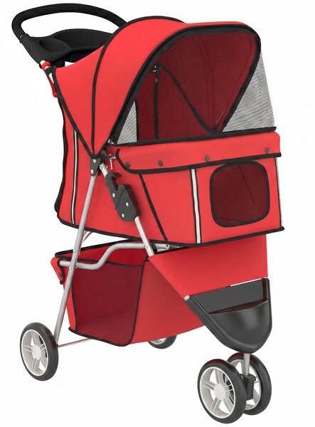 Passeggino per Cani Piccoli Pieghevole 77x44x102 cm con Portabicchieri e Cestino Portaoggetti in Tessuto Oxford Rosso