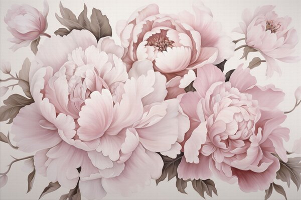 Carta da parati Peonie rosa tenue in piena fioritura, Carta da parati Floreale, Carta da parati popolare, w04365v1 - Tapeko.it