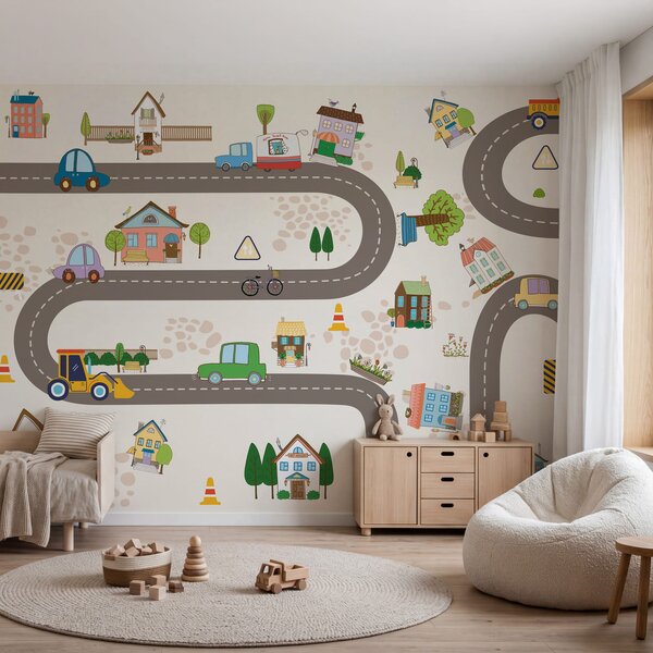 Carta da parati Mappa di una città, Carta da parati per Bambini, Carta da parati popolare, w04404 - Tapeko.it