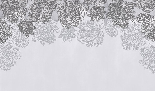 Carta da parati Sfondo grigio e bianco con motivo paisley, Carta da parati le piume, Carta da parati popolare, t00951 - Tapeko.it