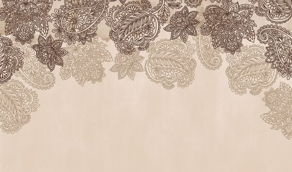 Carta da parati Bordo con motivo paisley e fiori, Carta da parati design, Carta da parati popolare, t00951v1 - Tapeko.it