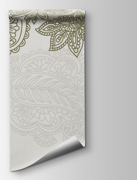 Carta da parati Sfondo bianco con un motivo di foglie e fiori, Carta da parati le piume, Carta da parati popolare, t00951v4 - Tapeko.it