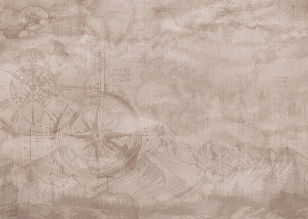 Carta da parati Una mappa delle montagne e una bussola, Carta da parati mappe del mondo, Carta da parati popolare, t00953 - Tapeko.it
