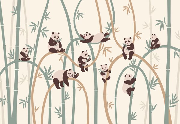 Carta da parati Panda su un albero, Carta da parati animali, Carta da parati popolare, t00963 - Tapeko.it