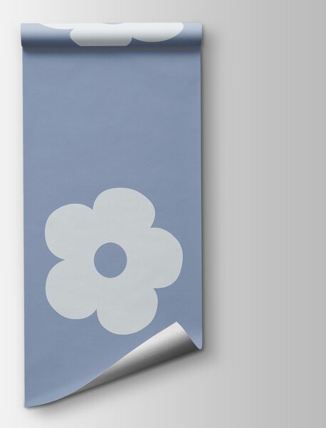 Carta da parati Motivo di fiori bianchi su sfondo blu, Carta da parati Floreale, Carta da parati popolare, t00966v2 - Tapeko.it