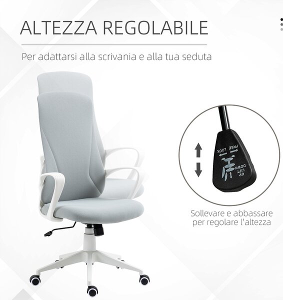 Vinsetto Sedia da Ufficio Ergonomica con Altezza Regolabile e Funzione di Inclinazione, 62x56x110-119.5 cm|Aosom