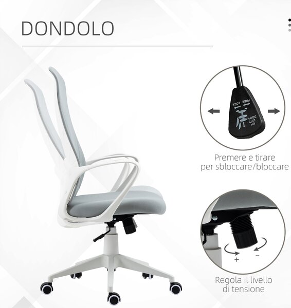 Vinsetto Sedia da Ufficio Ergonomica con Altezza Regolabile e Funzione di Inclinazione, 62x56x110-119.5 cm|Aosom
