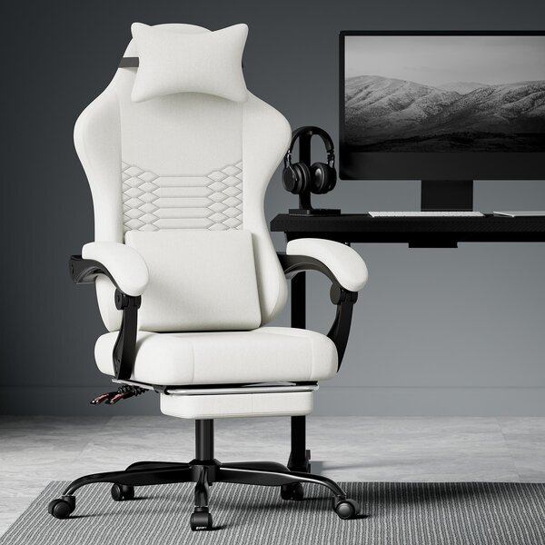 Sedia da gaming in tessuto, con funzione massaggio, poggiatesta, ergonomica, ideale per il gaming e le competizioni, dotata di poggiapiedi