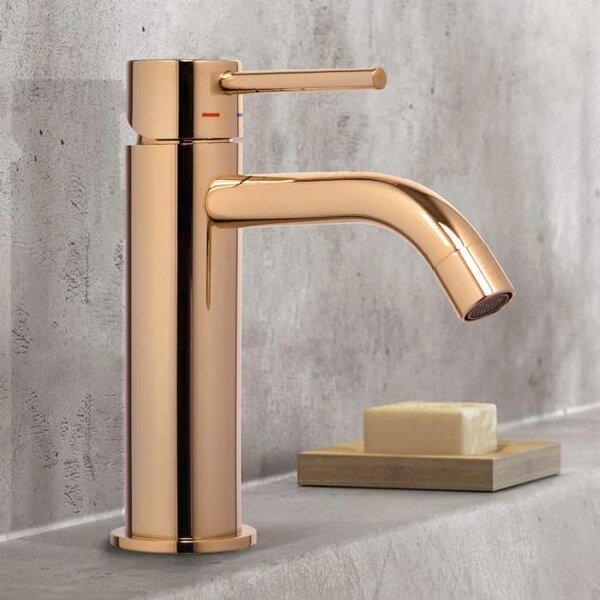 Miscelatore monocomando da appoggio per lavabo Kronenbach Lima 2.0, finitura rosa oro, senza tappo piletta