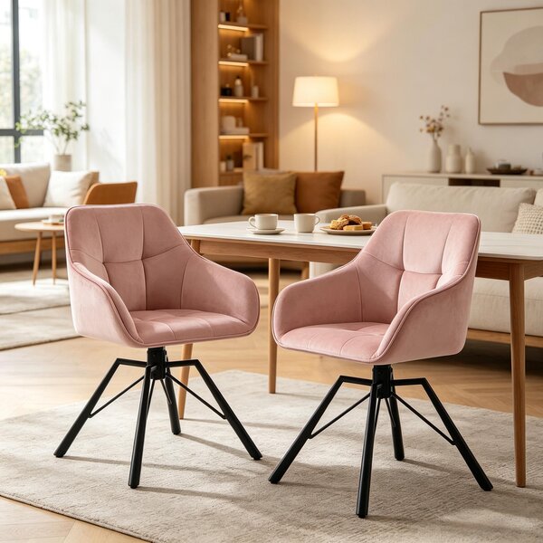 Sedie eleganti per camera da letto, sedie larghe per cucina, sedia da pranzo girevole, sedie da cucina con schienale imbottito (solo 2 pezzi). Colore: rosa