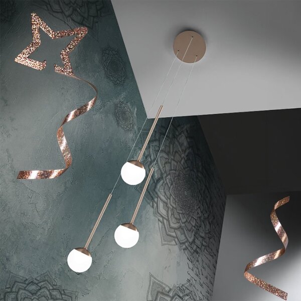 Lampadario moderno promoingross lollypop s3b bn led metallo oro rosato metacrilato bianco - Promoingross