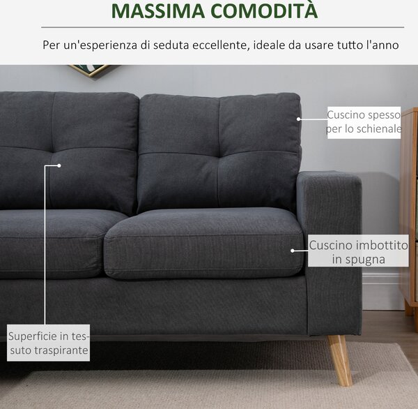 HOMCOM Divano Angolare 3 Posti con Penisola Reversibile in Tessuto Effetto Lino Grigio, 193x136x85 cm|Aosom