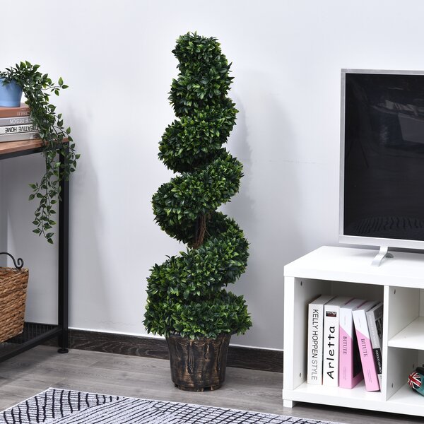 Outsunny Pianta Artificiale Bosso a Spirale (Ф32cm x 120cm), Verde Decorativo per Interni ed Esterni, con Vaso Incluso|Aosom