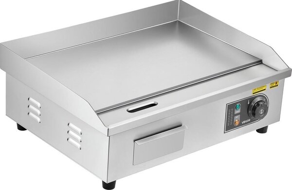 Piastra elettrica commerciale, 535 x 300 mm, 3200 W, controllo della temperatura regolabile da 50 a 300 °C, griglia piatta da banco in acciaio inossidabile con 2 spatole, 2 spazzole e 4 piedini, per bistecche, pancake