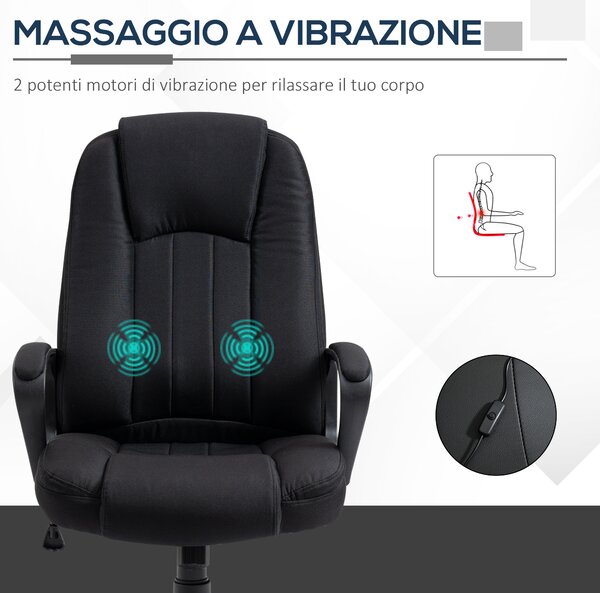 Vinsetto Poltrona da Ufficio Massaggiante ad Altezza Regolabile, 60x74x106-116cm, Nera|Aosom