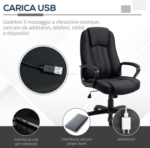Vinsetto Poltrona da Ufficio Massaggiante ad Altezza Regolabile, 60x74x106-116cm, Nera|Aosom