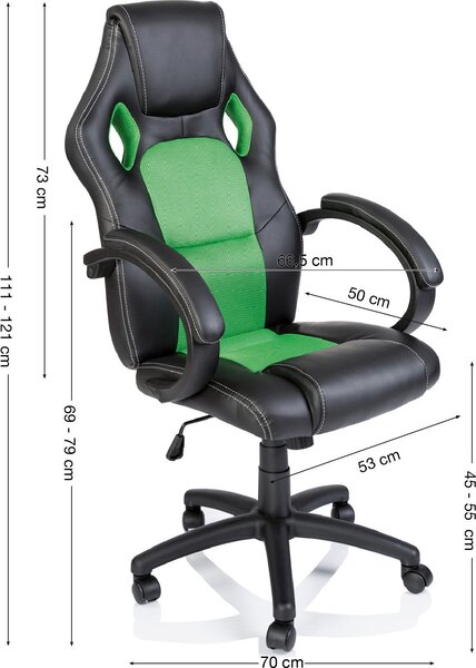 TRESKO Racing sedia direzionale sedia da ufficio sedia girevole sedia sportiva sedia da ufficio sedia da scrivania nero/verde